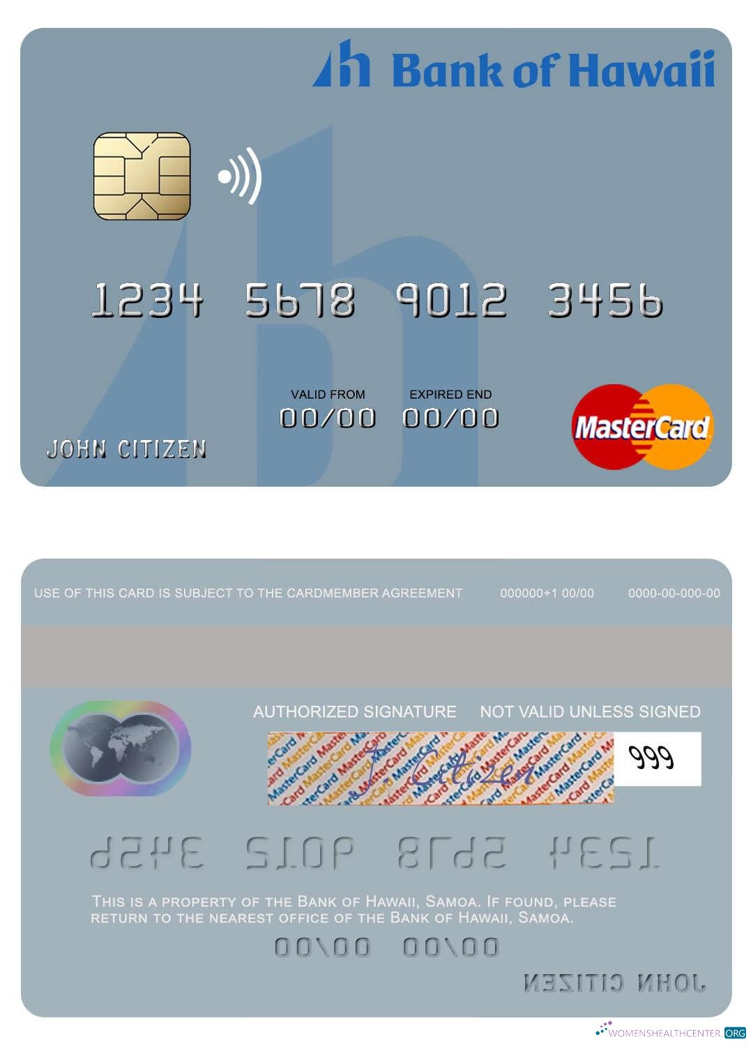 Download Samoa Bank of Hawaii mastercard Photoshop template
